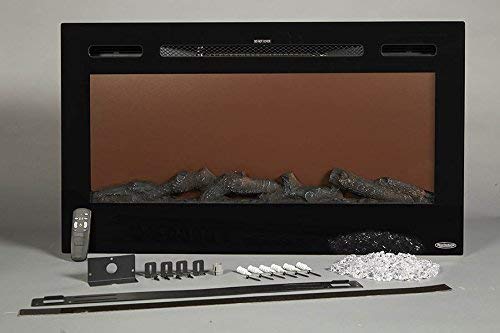Touchstone 80014 - The Sideline Electric Fireplace - 36 Inch Wide - In Wall Recessed - 5 Flame Settings - Realistic 3 Color Flame - 1500/750 Watt Heater - (Black) - Log & Crystal Hearth Options #TOP4