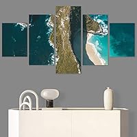 SIGNWIN 5 Panel Canvas Wall Art Beach Blue Coastal Cool Photography Relax/Calm for Home Decorations Ready to Hang - 60