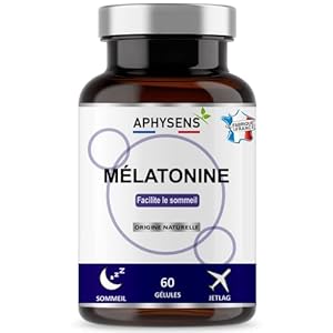 Mélatonine 1,9 mg | Régulateur du sommeil | Action Rapide et relaxation | Réduction de la fatigue | Sans additifs | 60 gélules | Fabriqué en Française | Aphysens