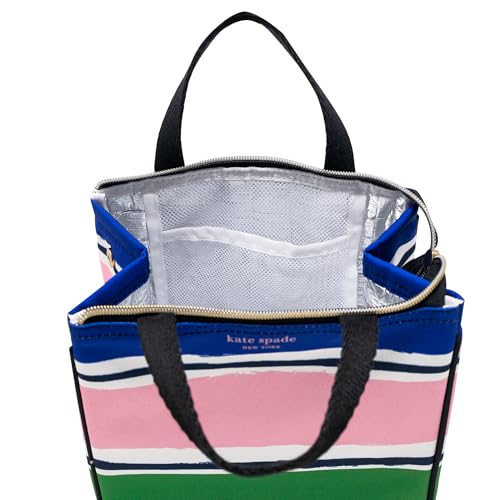 Image of kate spade new york Cute Lunch Bag for Women, Large Capacity Lunch Tote, Adult Lunch Box with Silver Thermal Insulated Interior Lining and Storage Pocket, Ocean Stripe