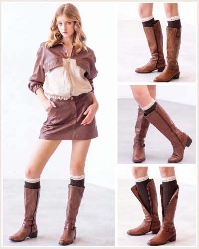 Image of Syhood Cotton Women thigh high socks with Lace Trim over the knee High Socks Boutique Lace Tall Boot Stockings for Women
