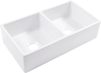 Sinkology Turner 33 Inch Fireclay Farmhouse Apron Front Double Bowl Kitchen Sink - White, Handcrafted with SureFire Chip-Resistant Glaze, Sinkology Everyday , 33 x 18 in, Fits 36 Cabinet
