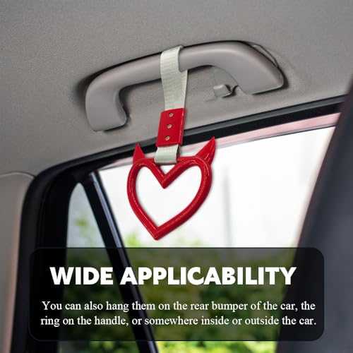 Image of 2PCS Heart shaped Car Handle Straps, Heart Car Accessories, Ring Hearts Shaped Cars Hand Strap Drift Charm, Universal Handle Keychains Accessory Suitable for Cars Bus (Red+silver)