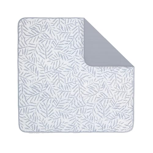 Image of Toddlekind Pretty Practical Mat 100% Organic Cotton 47" x 47”, Reversible, Portable, Travel, Portable, Indoor/Outdoor, for Babies/Toddlers, Sandy Lines-Ocean Leaves-Stone (Grey)