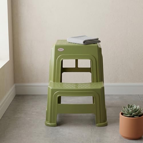 Image of Oaknest Supreme Multipurpose Plastic 2-Step Stool for Kids & Adults - Anti-Slip Lightweight Stepping Stool for Kitchen, Bathroom & Home - Mehandi Green, 1 Piece