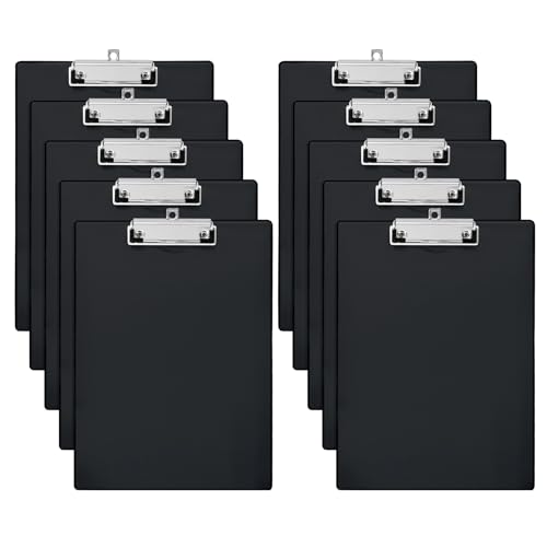 GUOKOFF Porte Bloc A5 avec Pince, 10 Pièces Porte-Blocs en Plastique, Clipboard A5 pour Papier d'écriture Memo, Planchettes à Pince et Porte-formulaires, Porte Bloc Format A5, Noir