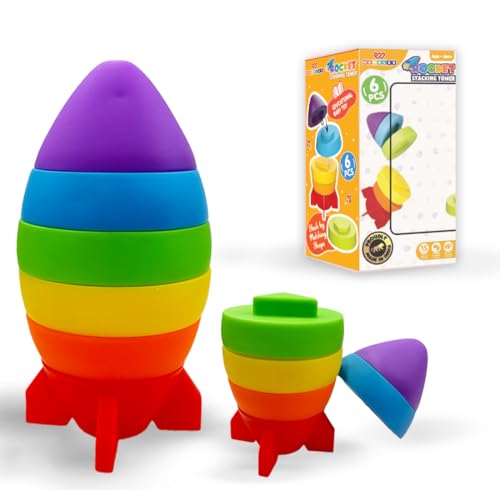 Image of Wembley Rocket Stacking Toy Soft Silicone Educational Baby Toys for 6 Months+ & Toddlers Safe, Food-Grade BPA-Free Floating Water Play Sensory Development Shape Sorting Early Learning, Multicolor