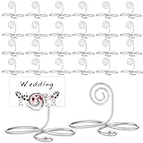 Sinload 24 Pcs Place Card Holders Table Number Holders Silver Small Card Stands Display Photos Picture Clips Elegant Wire Buffet Labels for Food Dinner Parties Weddings Reception Events