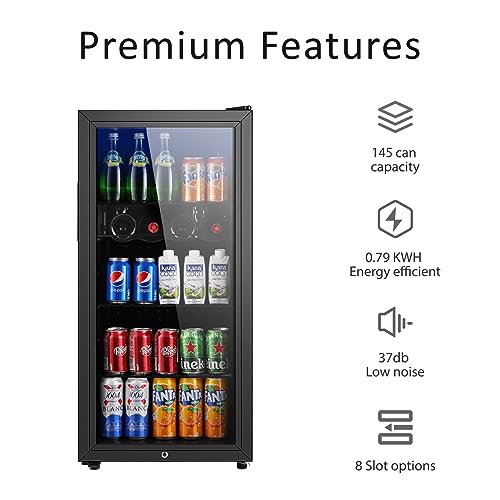 Image of Saeoola Beverage Refrigerator, 4.5 Cu.ft Mini Fridge with Double Glass Door, Cooler for Soda, Beer or Wine for Home, Office or Bar with Adjustable Removable Shelves (Black)