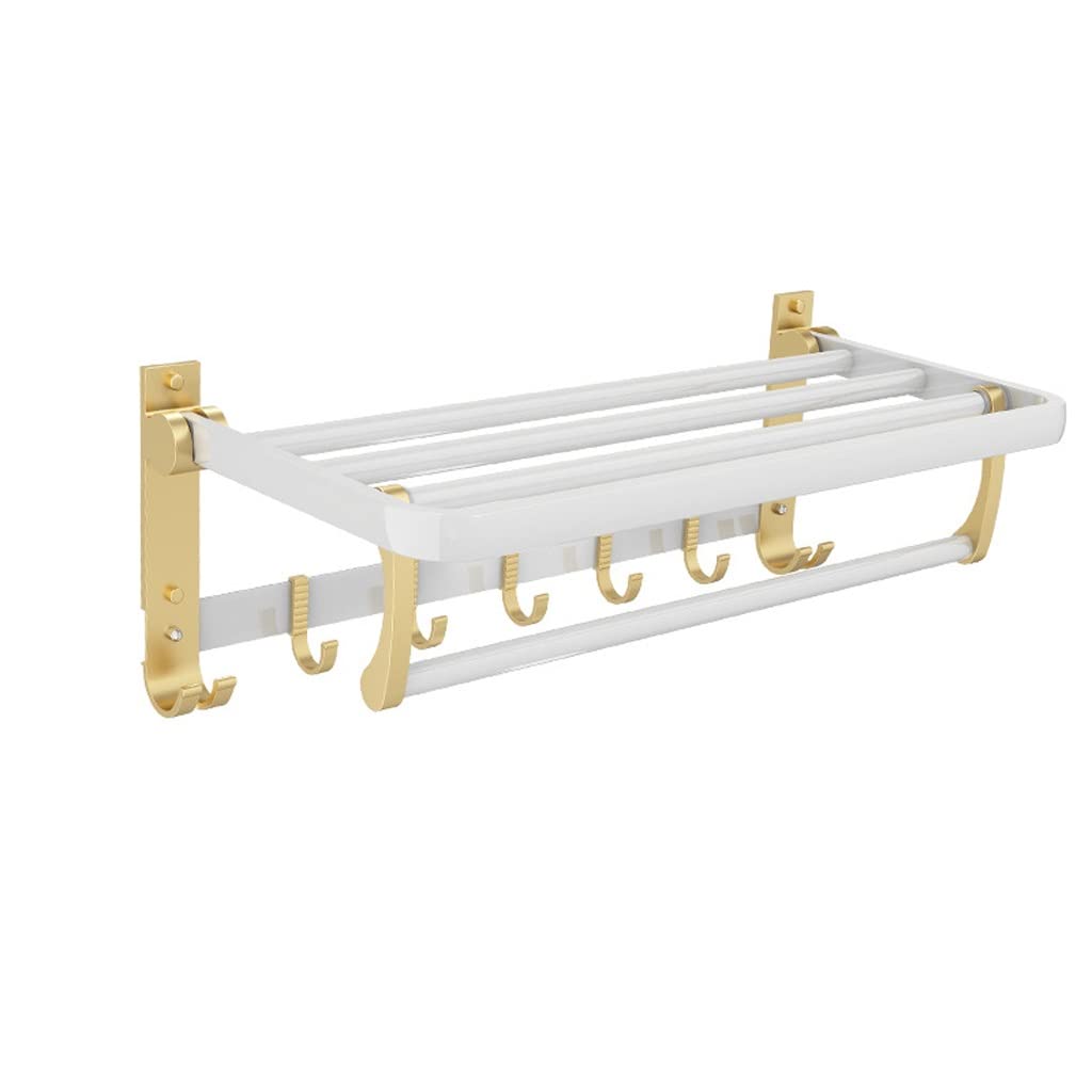 JvFbjLF White towel rack without hole bathroom shelf space aluminum bath towel rack bathroom hardware hanging set(50cm)