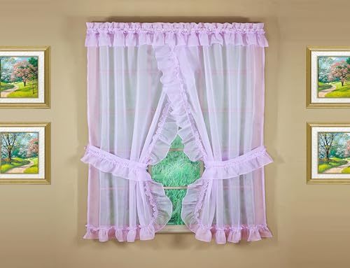 Image of Today's Curtain, Emelia Priscilla Sheer Pair 60 inch W x 63 inch L, Lilac, 5-Piece-Set