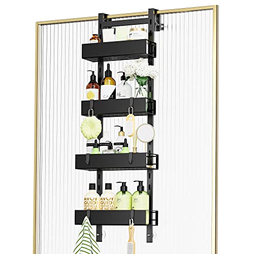 Thideewiz 4 Tier Over The Door Shower Caddy, 32.8Inch Height Adjustable Hanging Shower Organizer, Black Metal Rustproof Bathroom Shelves With 6 Plastic Hooks And 2 Suction Cups #TOP3