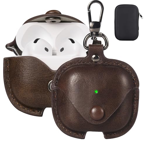 Maxjoy for AirPods 4 Case Leather, for AirPods 4th Generation Case Cover Leather AirPod Gen 4 Protective Cover with Keychain Compatible with Apple AirPod Generation 4th 2024, Dark Brown