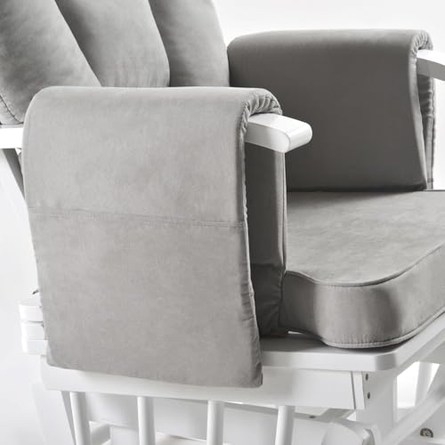 Schaukelstuhl mit Hocker - Verstellbare Rückenlehne, Stillsessel und Fernsehsessel, Stillstuhl Funktion, Ideal für Jedes Wohnzimmer, Naturholz Sessel Grau Weiß, Lesesessel mit Liegefunktion (Grau) – Bild 5