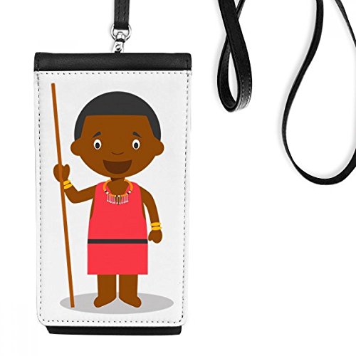 Pochette téléphone noir en faux cuir pour voyager léger avec le motif Kenya Noir Sauvage Cartoon