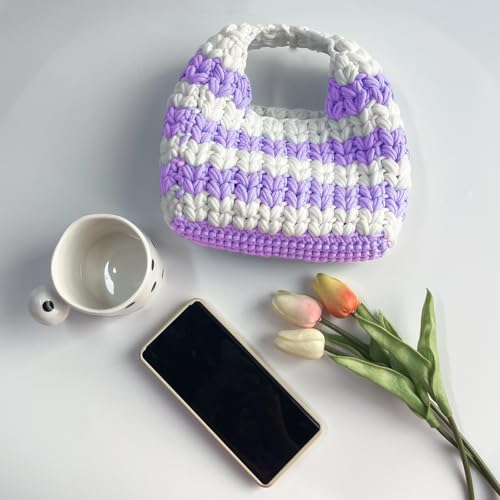 Kitcroet Kit de crochê para iniciantes kit de bolsa de crochê para adultos com tutoriais em vídeo passo a passo DIY para iniciantes de crochê suprimentos de tricô, bolsa, roxo