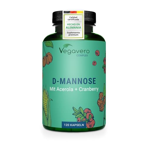 D-Mannose Complex Vegavero | 2000 mg | 100% NATURAL | Con Arándano Rojo (Cranberry) + Vitamina C | Cistitis + Infecciones Urinarias | 120 Cápsulas | Vegan