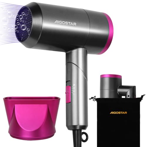 Aigostar Secador de Pelo Iónico Plegable 1800W, Con Bolsa Antipolvo, Gris