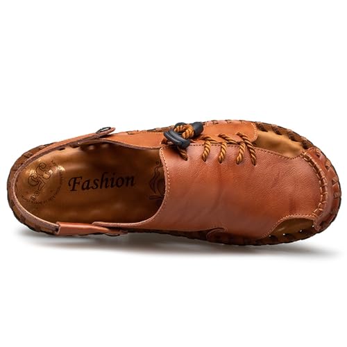 Men's Casual Closed Toe Adjustable Leather Sandals Handmade Fisherman Beach Sandals3