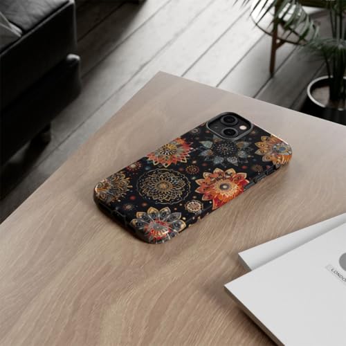 Coque iPhone 14 Plus noire rigide brillante motif mandala - 4