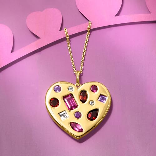 Ross-Simons 3.10 ct. t.w. Multi-Gemstone Heart Pendant Necklace in 18kt Gold Over Sterling. 18 inches3