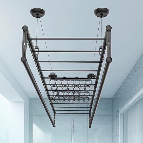 Ceiling Drying Rack Lifting Clothes Hanger Balcony Household Hand Crank Manual Clothes Drying Rod Quilt Indoor Clothes Hanger for Balcony, Bathroom to Pursue Happiness,One Color-1.5m