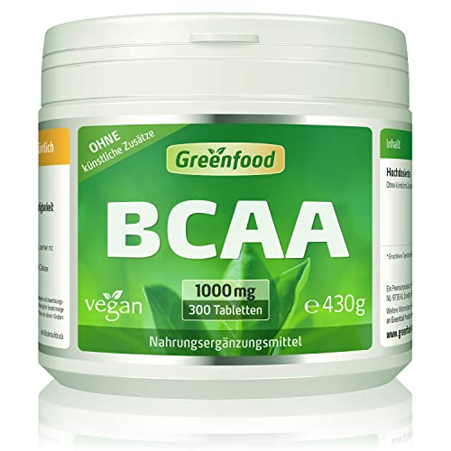 BCAA, 1000 mg, hochdosiert, 300 Tabletten, vegan - gut Muskelaufbau und Muskelerhalt (Proteine). OHNE künstliche Zusätze. Ohne Gentechnik.