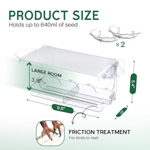 Image of SUNALLY Window Bird Feeder for Outdoors, Clear Wild Bird Feeders Window Mounted with Self-Adhesive Hooks, Outside Hummingbird, burd, Oriole, Finch Bird Watching for Garden, Yard, Elderly Kids Viewing
