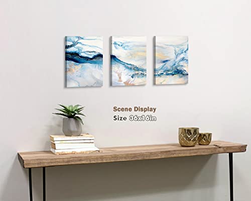 Lucifart Abstract Wall Art Bedroom Wall Decor Living Room Coastal Beach Theme Ocean Navy Blue Art Paintings, Blue Decor for Bathroom Lake house, Inspirational Wall Art 3 Piece Set - Image 2