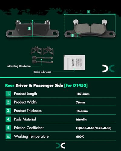 Image of SCITOO D1453 Rear Metal Brake Pads Sets w /Hardware Replacement For Porsche For Cayenne 2011-2018,For Volkswagen For Touareg 2011-2017