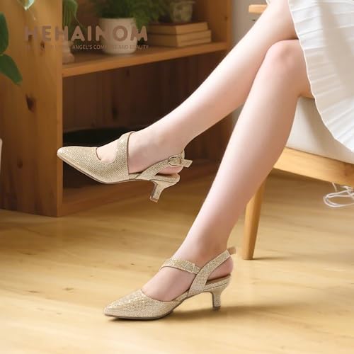 Image of Hehainom Girls Dress Shoes Kitten Heels Sandals Little Big Kids Pointed Toe Slingback Wedding Party Pumps Shoes