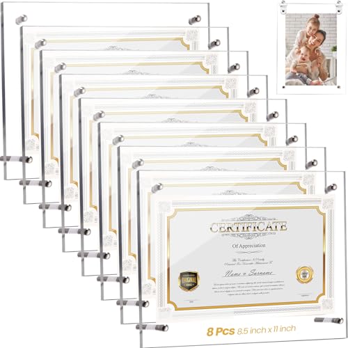 Thyle 8 Pcs Acrylic Photo Frame Clear Floating Picture Frame Brackets 8.5 X 11 Inch Document Certificate A4 Poster Frame Tabletop Or Hanging Wall Mount Display For Graduation Mother Father'S Day Gift cover