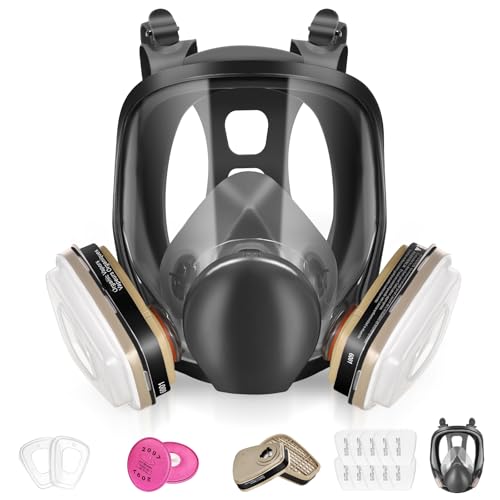 YYSHTT Full Face Respirator Mask - Gas Masks Survival Nuclear and Chemical,Organic Vapor Dust Respirator Cartridges,Ideal for Paint,Polishing,Staining,Sanding,Cutting Use.