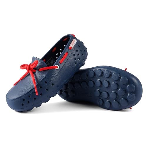 People Footwear Senna Kids - Waterproof Slip-On Rubber Loafers Lightweight Durable Boat Shoes for Boys & Girls Non-Slip Water Shoes for Outdoors (Mariner Blue/Red)