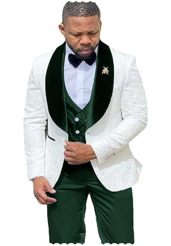 Men Formal Wedding Suit 3 Piece Paisley Jacquard Shawl Collar Jacket Vest Pant Tux Set