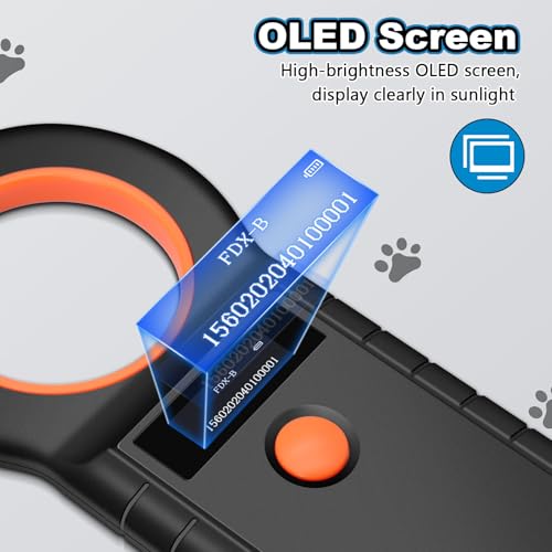 Haustier Mikrochipscann, Wiederaufladbarer USB Tierchip Lesegerät Chipleser Hunde Chip Scanner Katze ISO11784/(85) FDX-B/EMID Mikrochip Lesegerät für Hunde/Katze