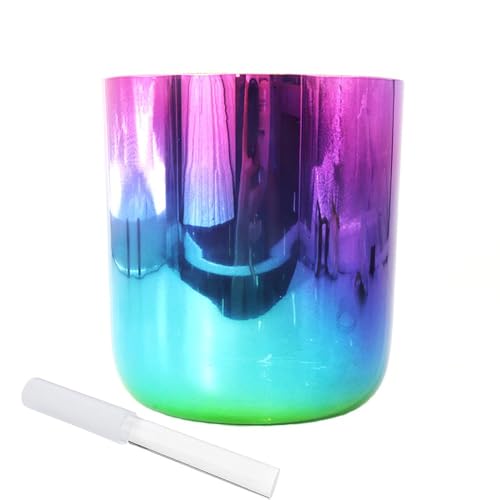 8 Inch Alchemy Crystal Singing Bowl, Purple Blue Silver Liner, Chakra Bowl Sound Bowl, Gift For Yoga Meditation & Sound Healing, With Free Acrylic Striker & O-ring(E Note)