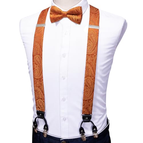 Image of YOHOWA Men Suspenders 6 Clips Strength Adjustable Y Braces Pre-Tied Bow Tie Set Formal Wedding Party