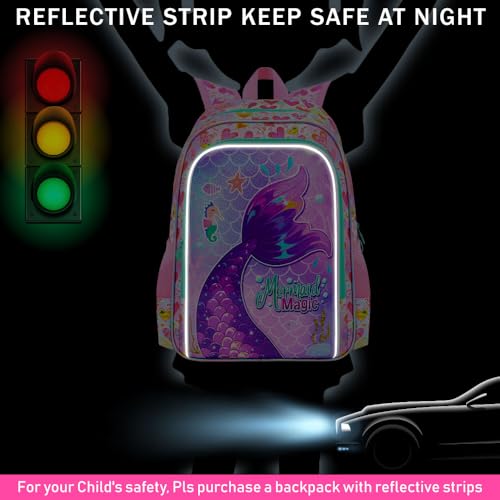 Image of 3Pcs Mermaid Backpack for Girls, 16 inch Kids Bookbag Set with Lunch Box，School Backpacks for Elementary Preschool Kindergarten (Pink)