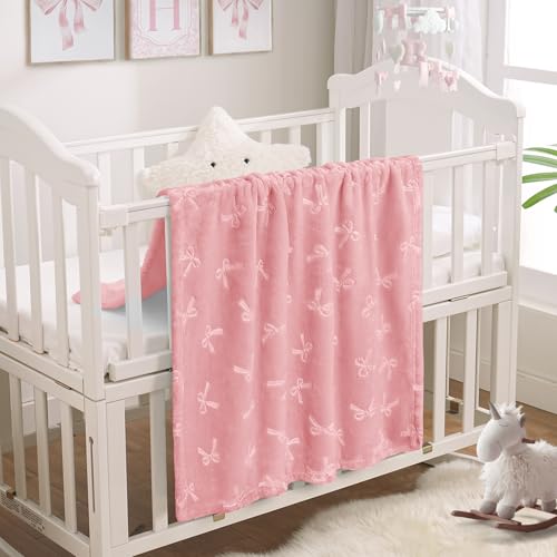 Image of BORITAR Baby Blanket with Bow Design, Super Soft Fleece Toddler Blankets for Girls Boys, Warm Lightweight Breathable Newborn Receiving Blankets for Crib Stroller(30x40 Inch, Blush Pink)