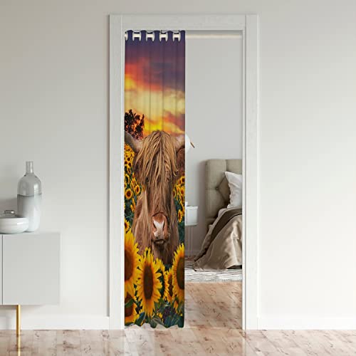 Loussiesd Highland Cow Door Curtain for Doorway Privacy Highland Cattle Closet Door Cover Curtain for Bedroom Living Room Animal 30%-50% Room Darkening Blackout Curtain86x203cm 1 Panel - Image 3