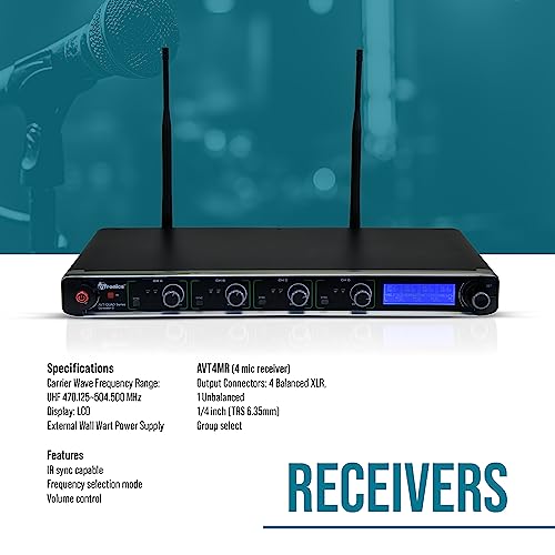 Avtronics Professional Wireless Microphone System With 4 Handheld Dynamic Microphones, 200 Channels Uhf Wireless Mic With Lcd Display, Karaoke For Events, Church And Singing, Range 200 Feet, Black #TOP2
