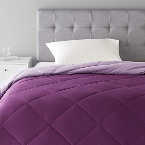 Amazon Basics Reversible Microfiber Comforter Blanket - Twin / Twin XL, Plum / Light Purple