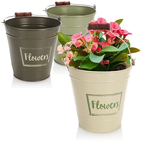 com-four® 3X Blumentopf aus Metall - Pflanzentopf Metalleimer klein -...