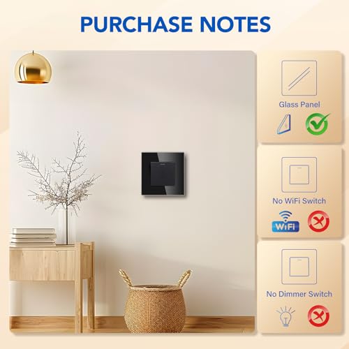 BSEED T&uuml;rklingel Druckschalter Kristallglas Panel Wandschalter 10A 250V T&uuml;rklingel Schwarz