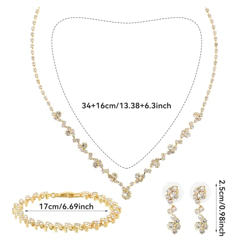 Bridal Wedding Jewelry Set Rhinestone Include Necklace Earrings Bracelet Brides Bridesmaid Prom Costume for Women - Image 3