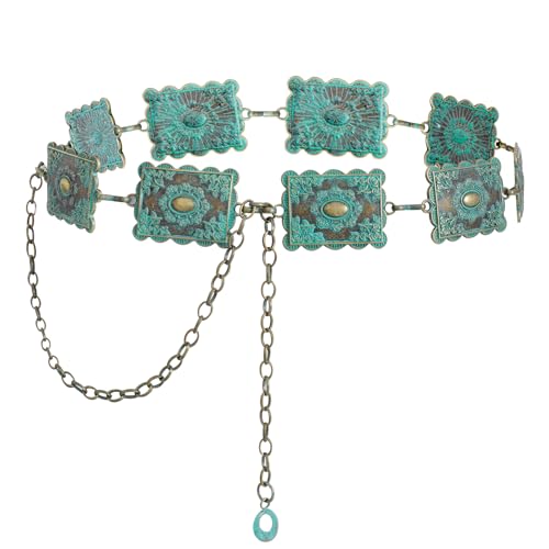 Metal Turquoises Belts Western Concho Belts for Women Cowgirl Waist Chain Belt for Dresses Jeans