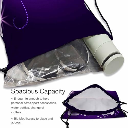 Two Butterfly Big Small Bubbles Bright Star Purple Background Drawstring Backpack Gym Backpack Draw String Shoe Swim Back Bag for Women Men 14x16.9 Inch4