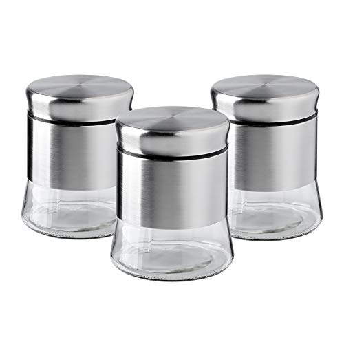 Brushed Stainless Steel and Glass Canister with Airtight Lid, 5.5"H & 24OZ Set