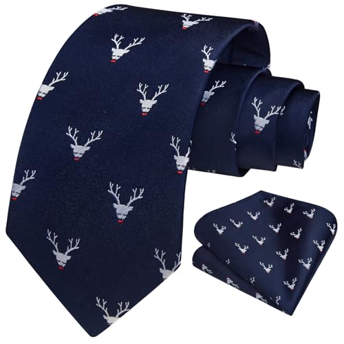 Image of HISDERN Ties for Men Classic Animal Tie and Pocket Square Set Jacquard Woven Silk Neckties Handkerchief Wedding Party